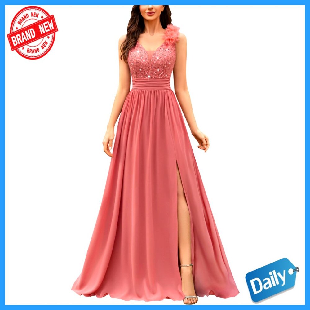 Vintage V-Neck Sequined Formal Evening Maxi Dress Sleeveless Elegant Chic